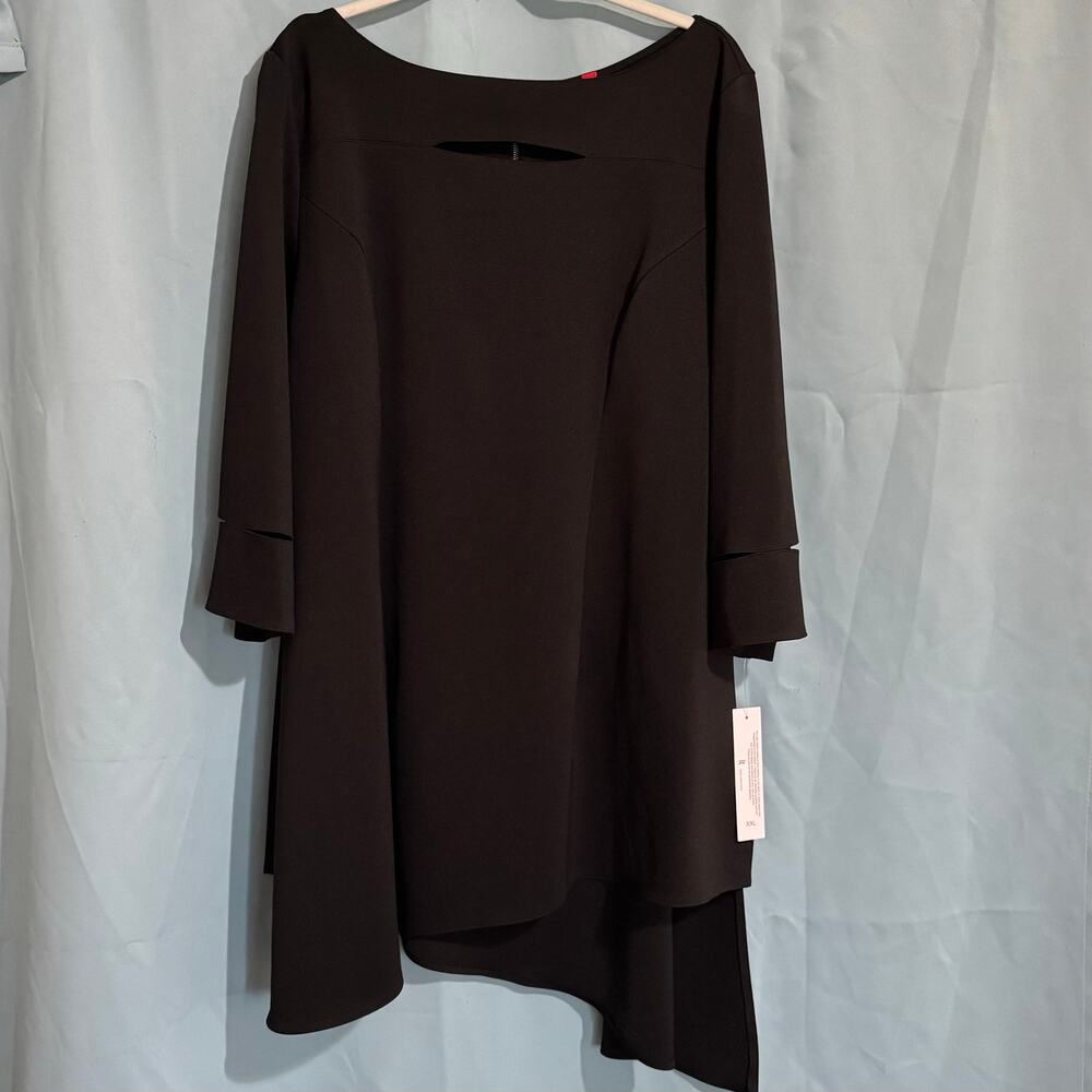Plus Size NWT Black Tunic Dress IC by Connie K Asymmetrical Peekaboo Cut Out XXL